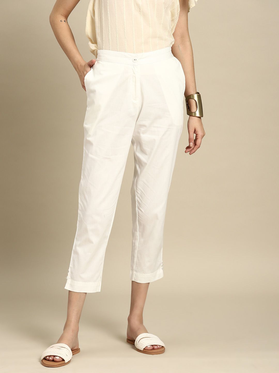 Sangria Women Straight Fit Cotton Cigarette Trousers Price in India