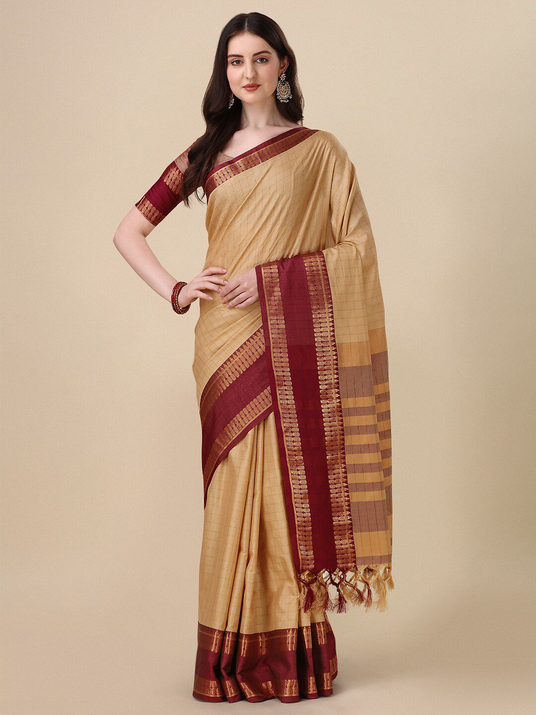 KALINI Checked Zari Mysore Silk Saree Price in India