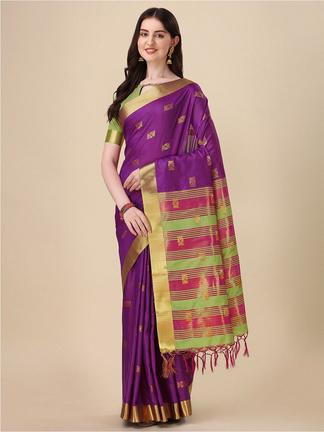 KALINI Geometric Woven Design Zari Mysore Silk Saree Price in India