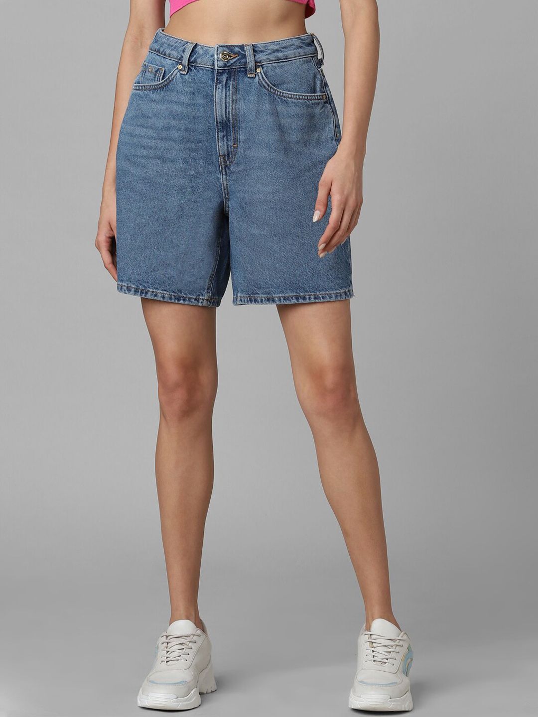 ONLY Women Blue High-Rise Cotton Denim Shorts Price in India