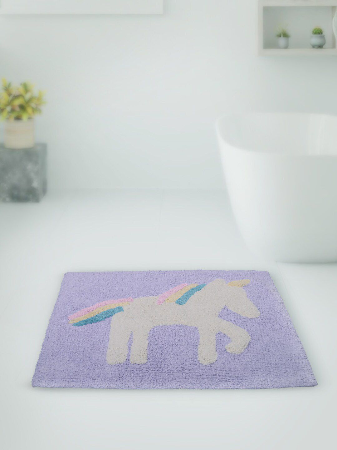 THEONI Kids Lavender & White Unicorn Patterned Cotton Bath Mat