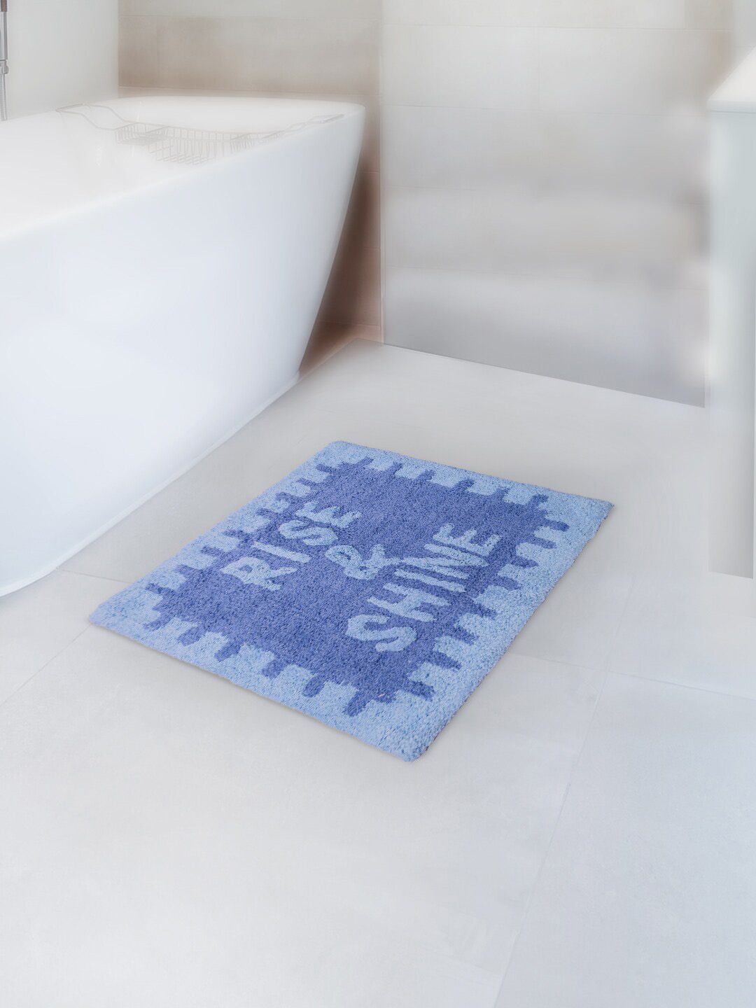 THEONI Kids Blue Self Design Cotton Bath Mat