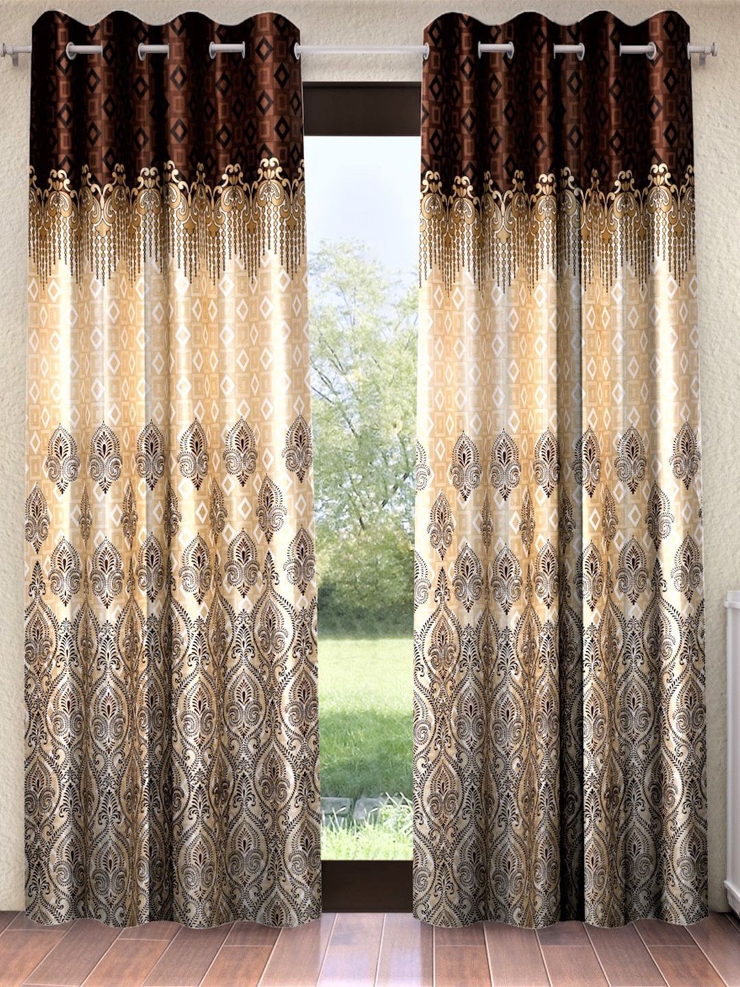 Home Sizzler Home Sizzler Brown & Beige 2 Piece Ethnic Motifs Printed Long Door Curtain