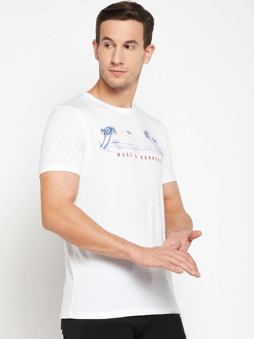 Mast & Harbour White Floral Printed Cotton T-shirt