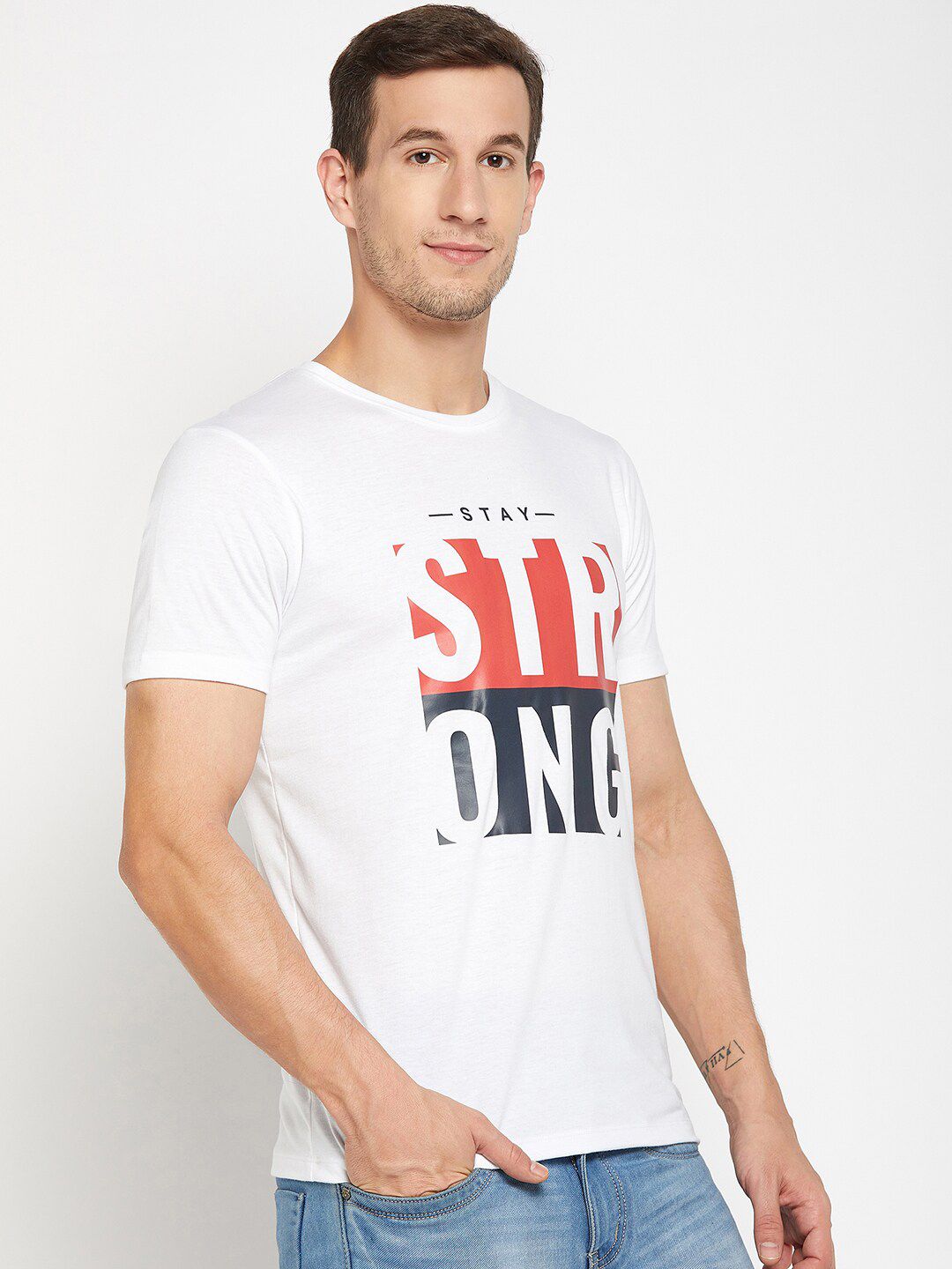 Mast & Harbour White Typography Printed Cotton T-shirt