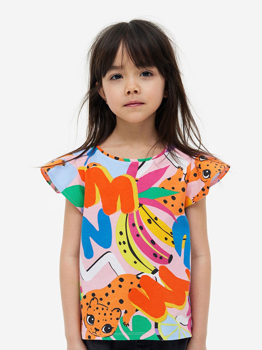 H&M Girls Flutter-sleeved Jersey Top Price in India