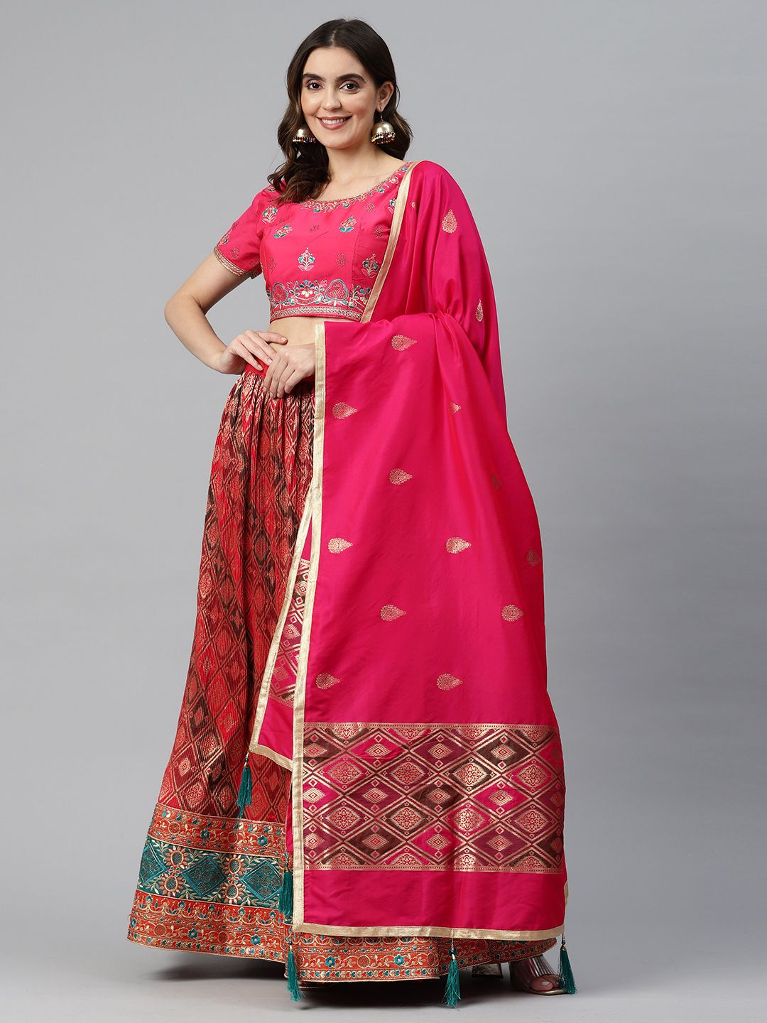 CAMPAIGN TRENDS Embroidered Beads & Stones Unstitched Lehenga & Blouse With Dupatta Price in India