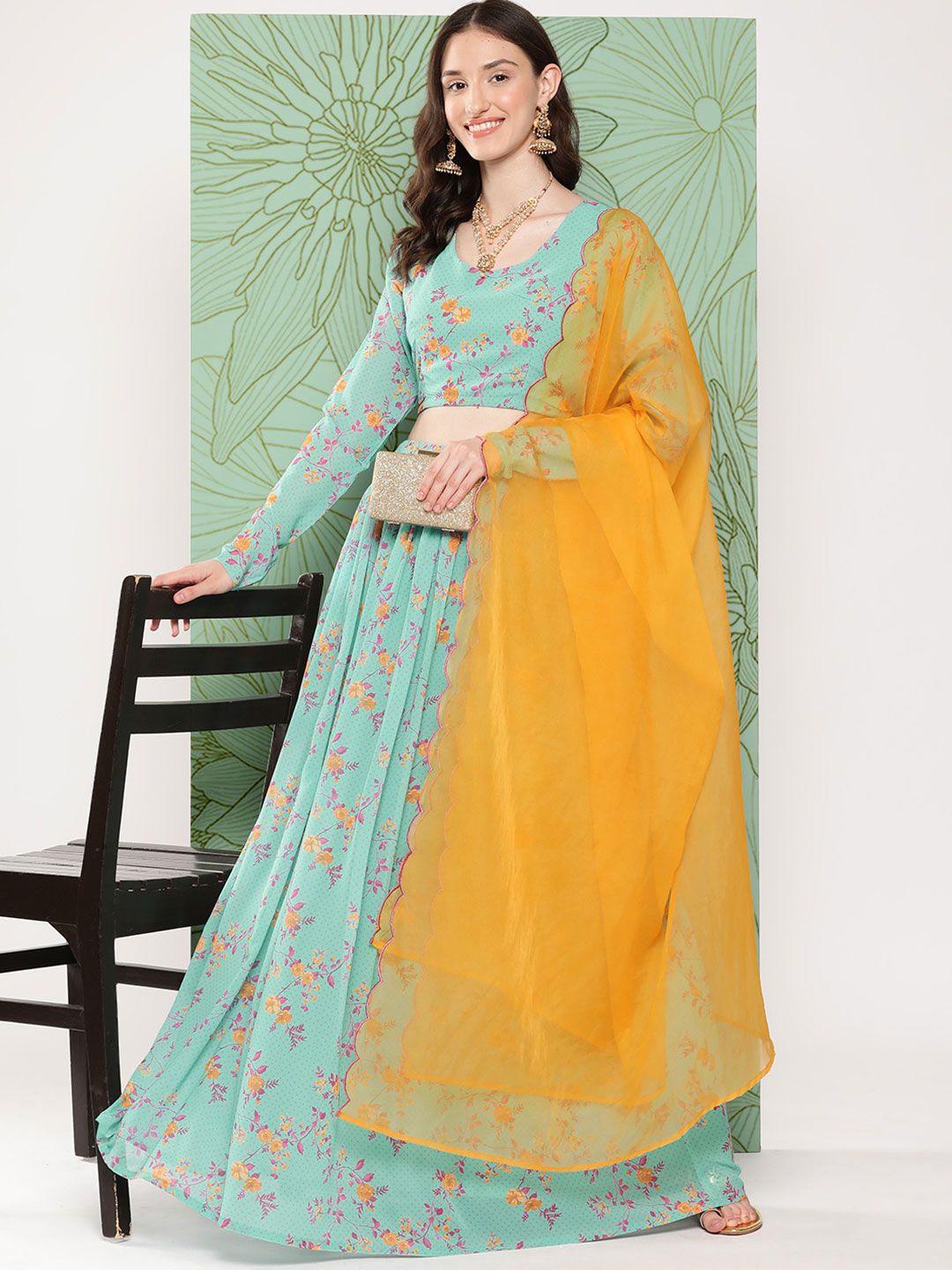 Janasya Printed Ready To Wear Lehenga & Blouse With Dupatta Price in India