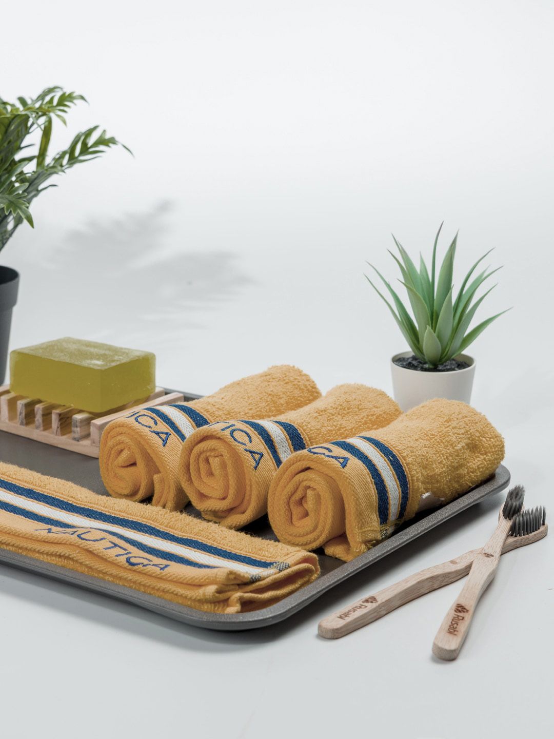 Nautica Beige 4 Pieces 500 GSM Zero Twist Pure Cotton Face Towels