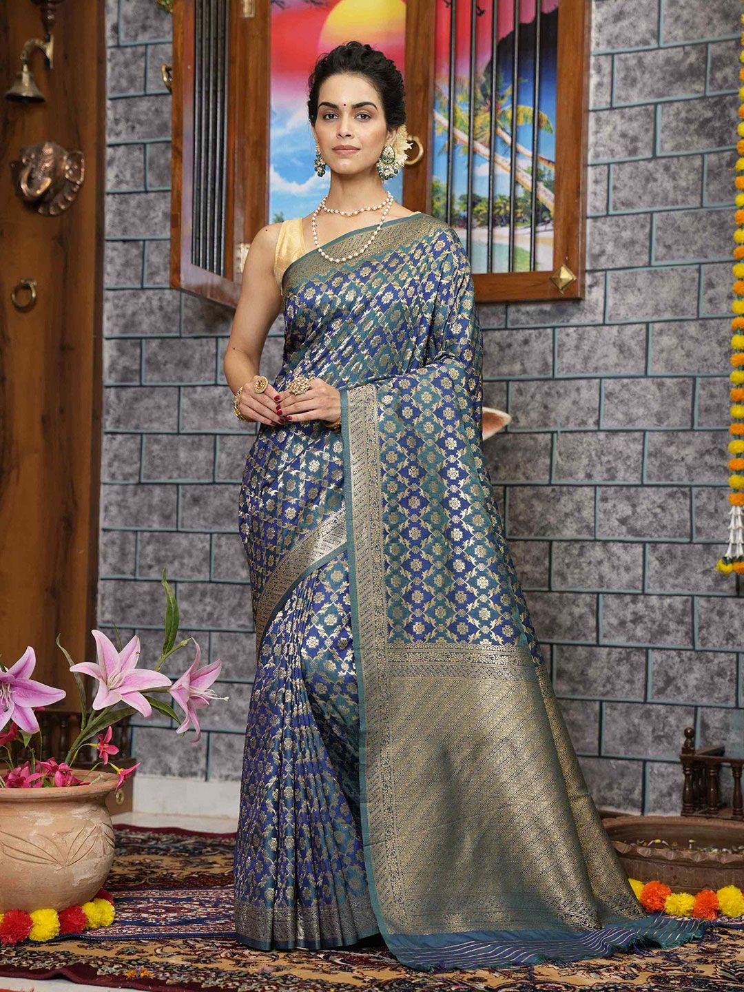 elora Floral Woven Design Zari Bhagalpuri Saree Price in India