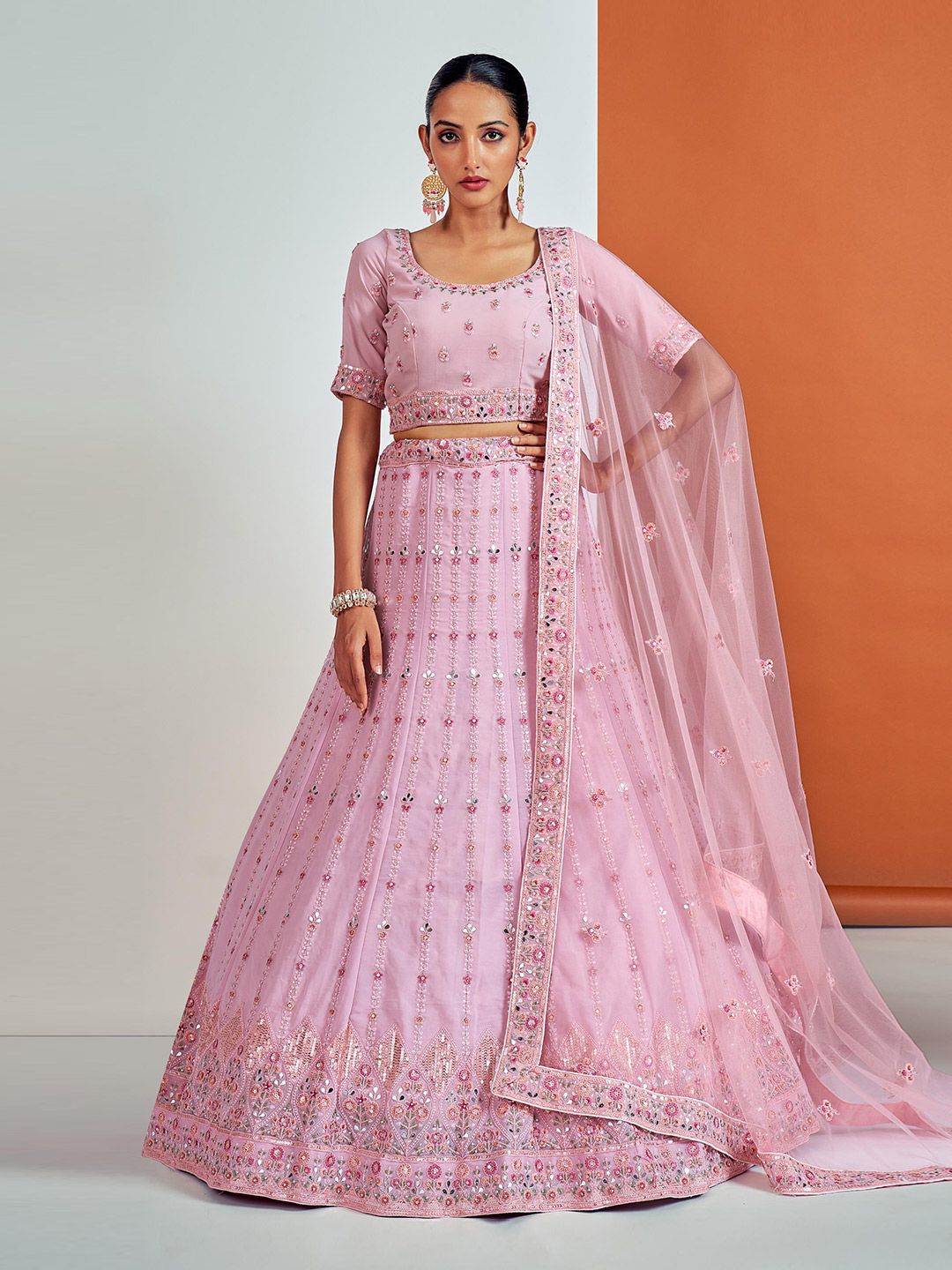 Fusionic Embroidered Sequin Work Semi-Stitched Lehenga With Unstitched Blouse & Dupatta Price in India