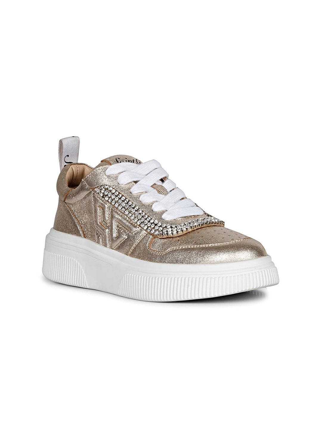 Saint G Women Perforations Embellished Leather Contrast Sole Sneakers Price in India