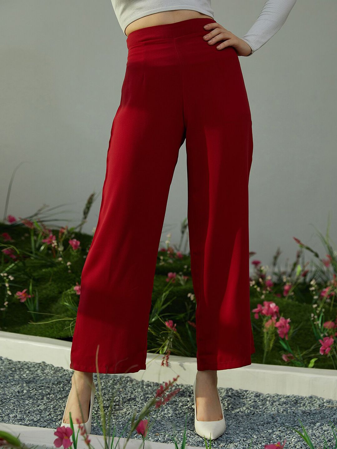 Berrylush Women High-Rise Relaxed Straight Leg Parallel Trousers Price in India