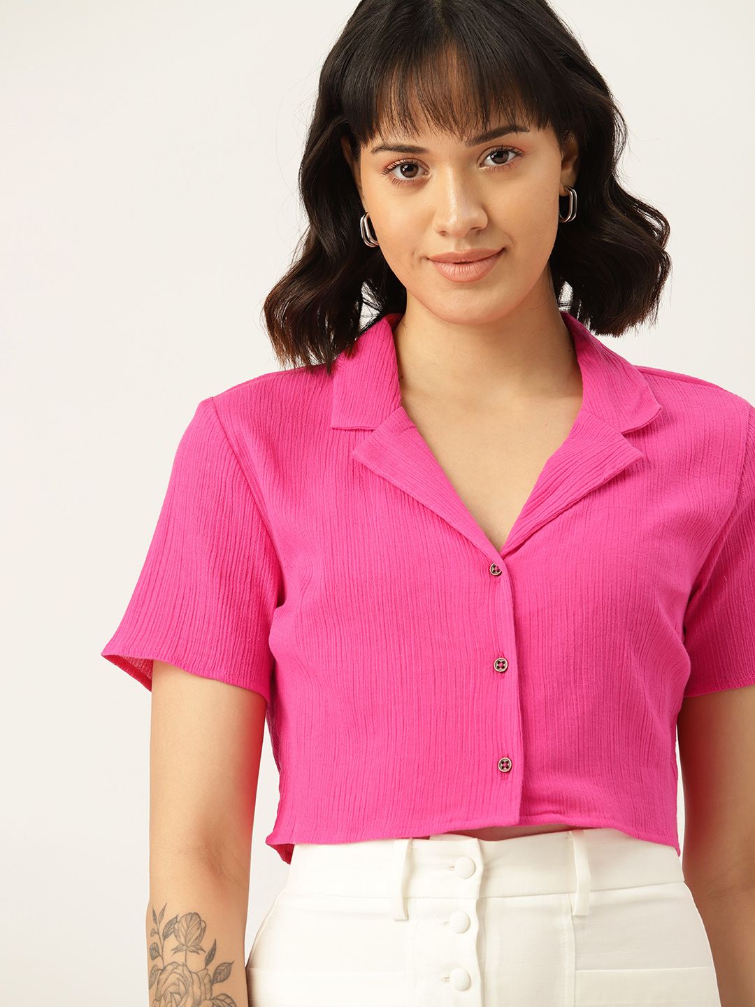 DressBerry Cropped Pure Cotton Casual Shirt Price in India