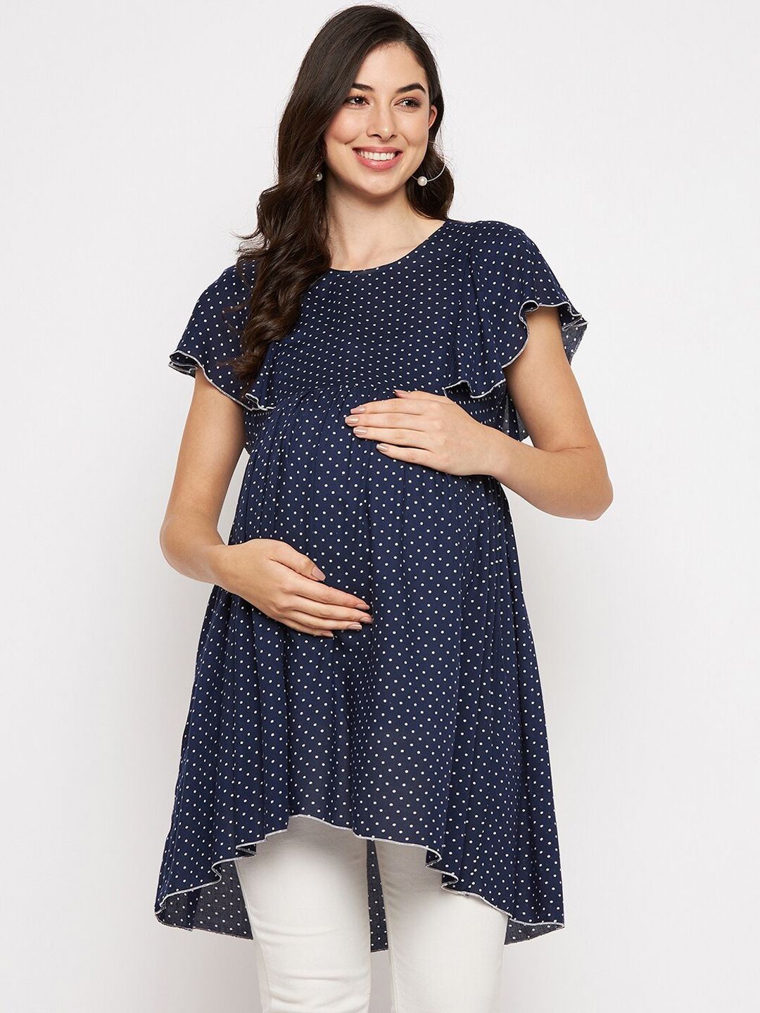 Nabia Women Blue Polka Printed  Maternity & Nursing Dress Price in India