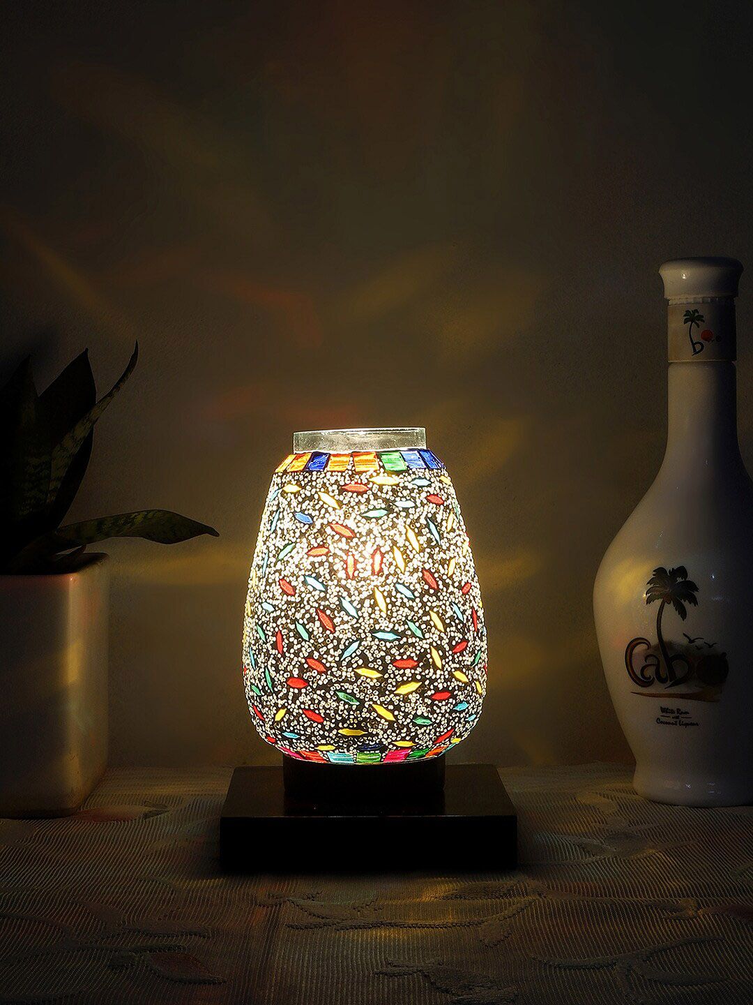 Devansh Mosaic Warm Yellow Glass Abstract Shaped Solid High Quality Electrical Table Lamps