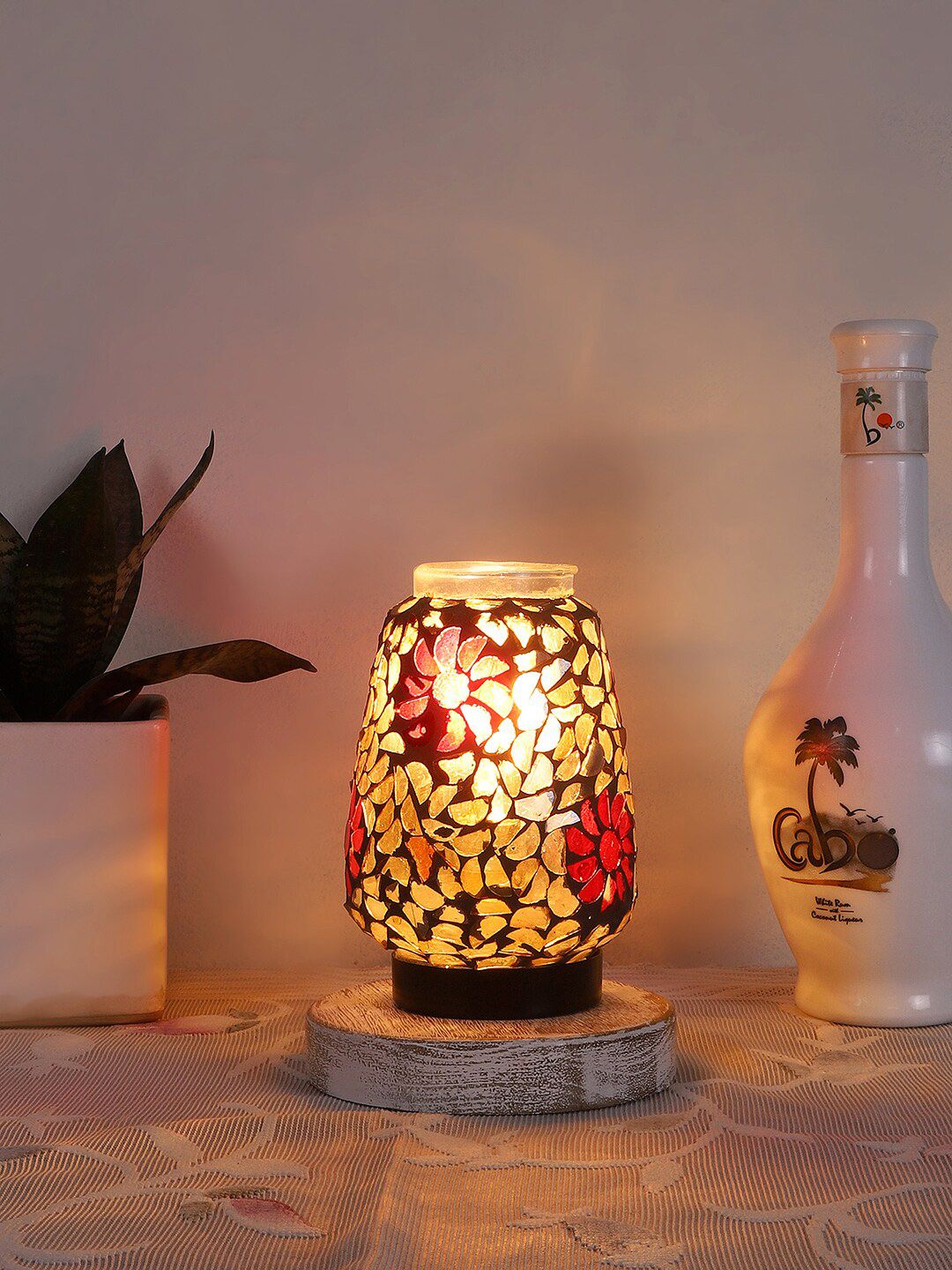 Devansh Mosaic Warm Yellow Glass Abstract Textured High Quality Electrical Table Lamps
