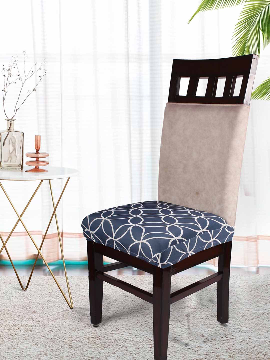STITCHNEST Blue & White 4 Pieces Printed Half Chair Covers