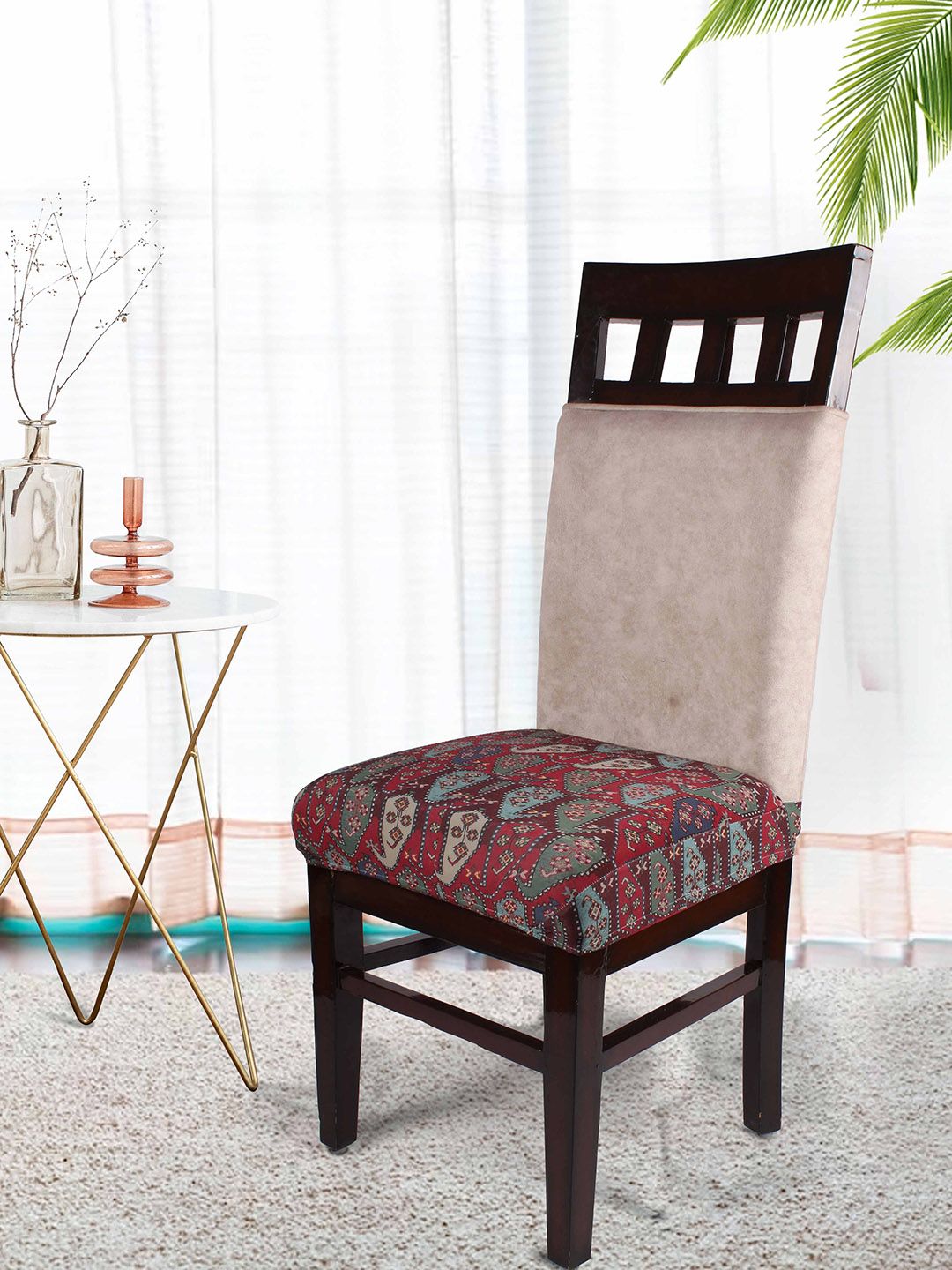 STITCHNEST Red & Blue 4 Pieces Printed Half Chair Cover