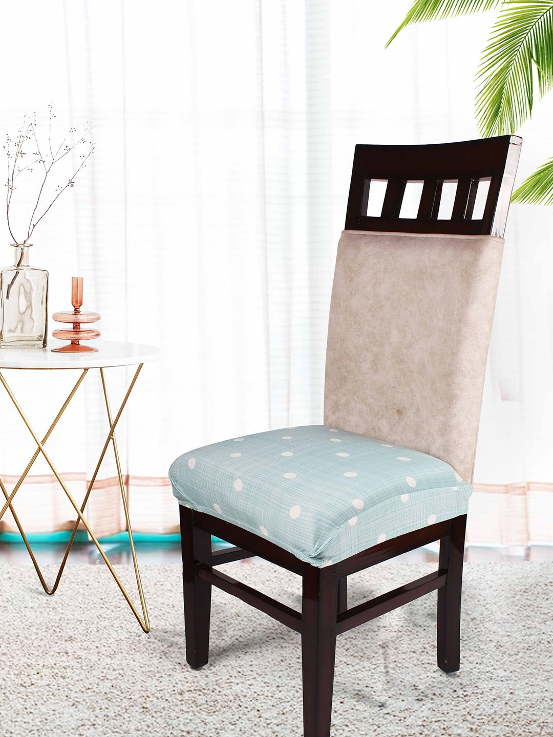 STITCHNEST Green & White 4 Pieces Printed Half Chair Cover