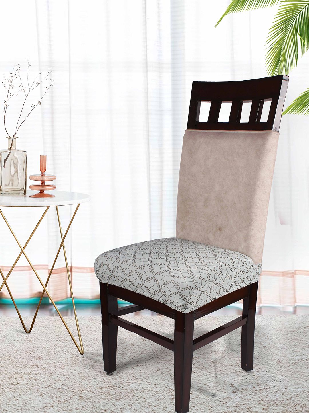 STITCHNEST Green 4 Pieces Printed Chair Cover