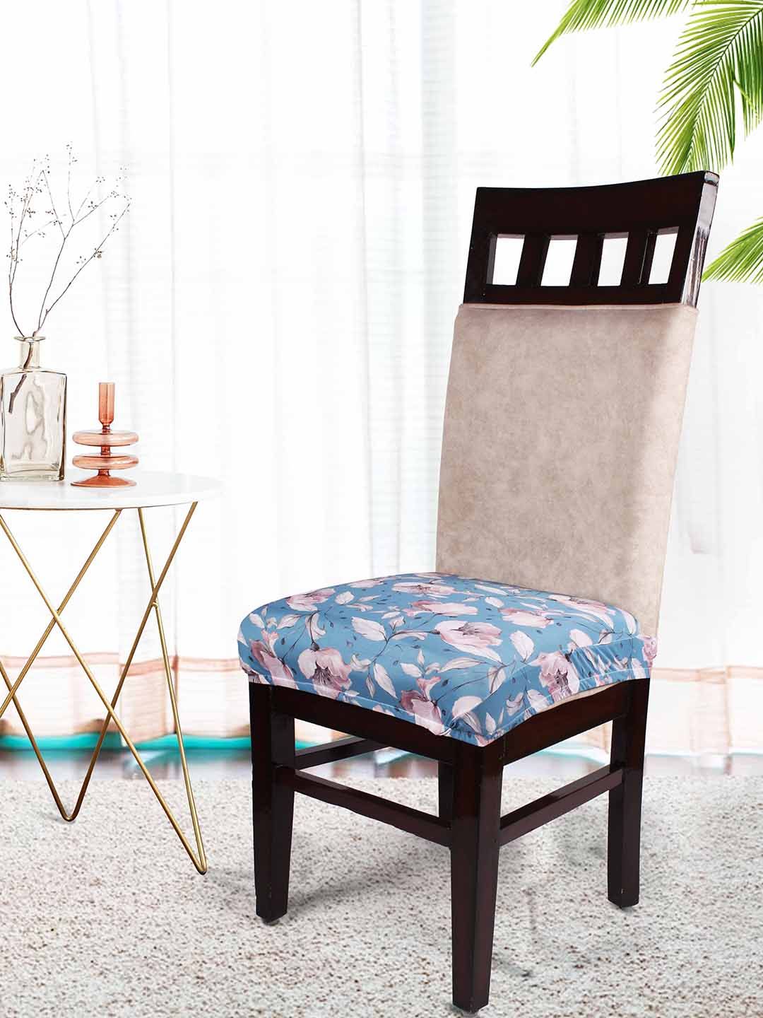 STITCHNEST Blue & Pink 4 Pieces Printed Stretchable Half Chair Covers
