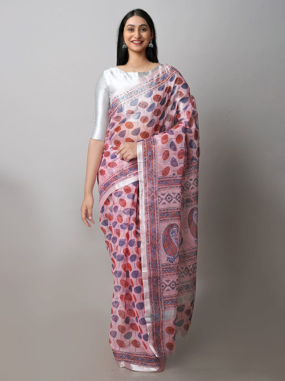 Unnati Silks Floral Printed Zari Pure Cotton Handloom Kota Saree Price in India