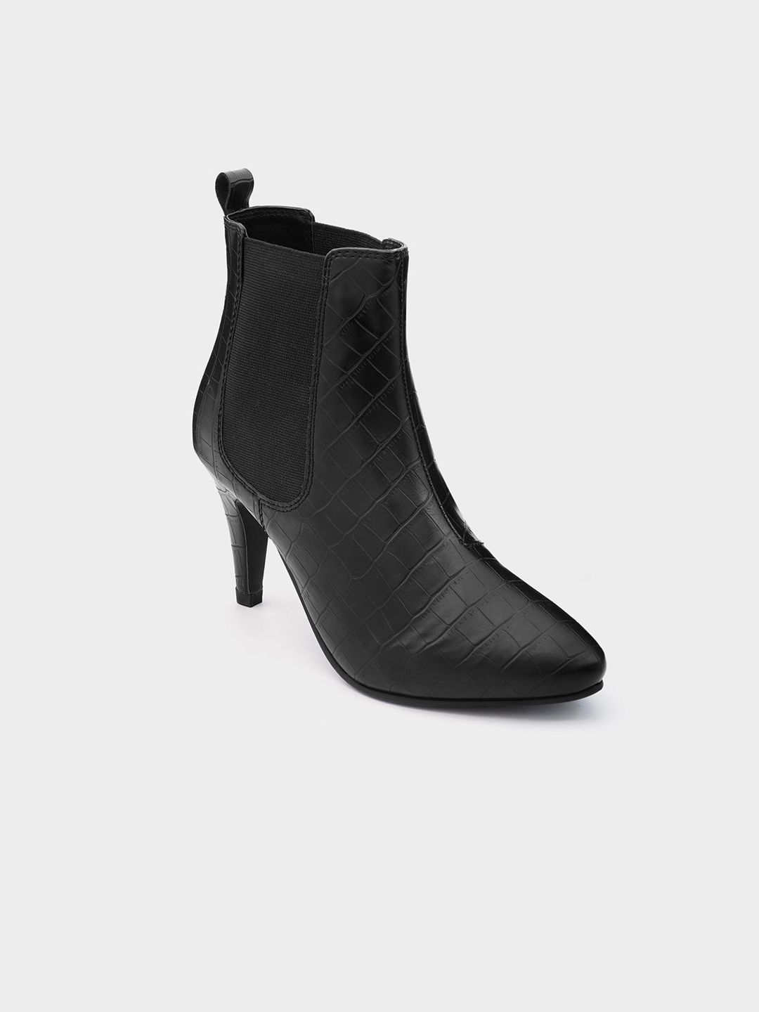 ADORLY Pointed Toe Textured Mid Top Kitten Heel Regular Boots