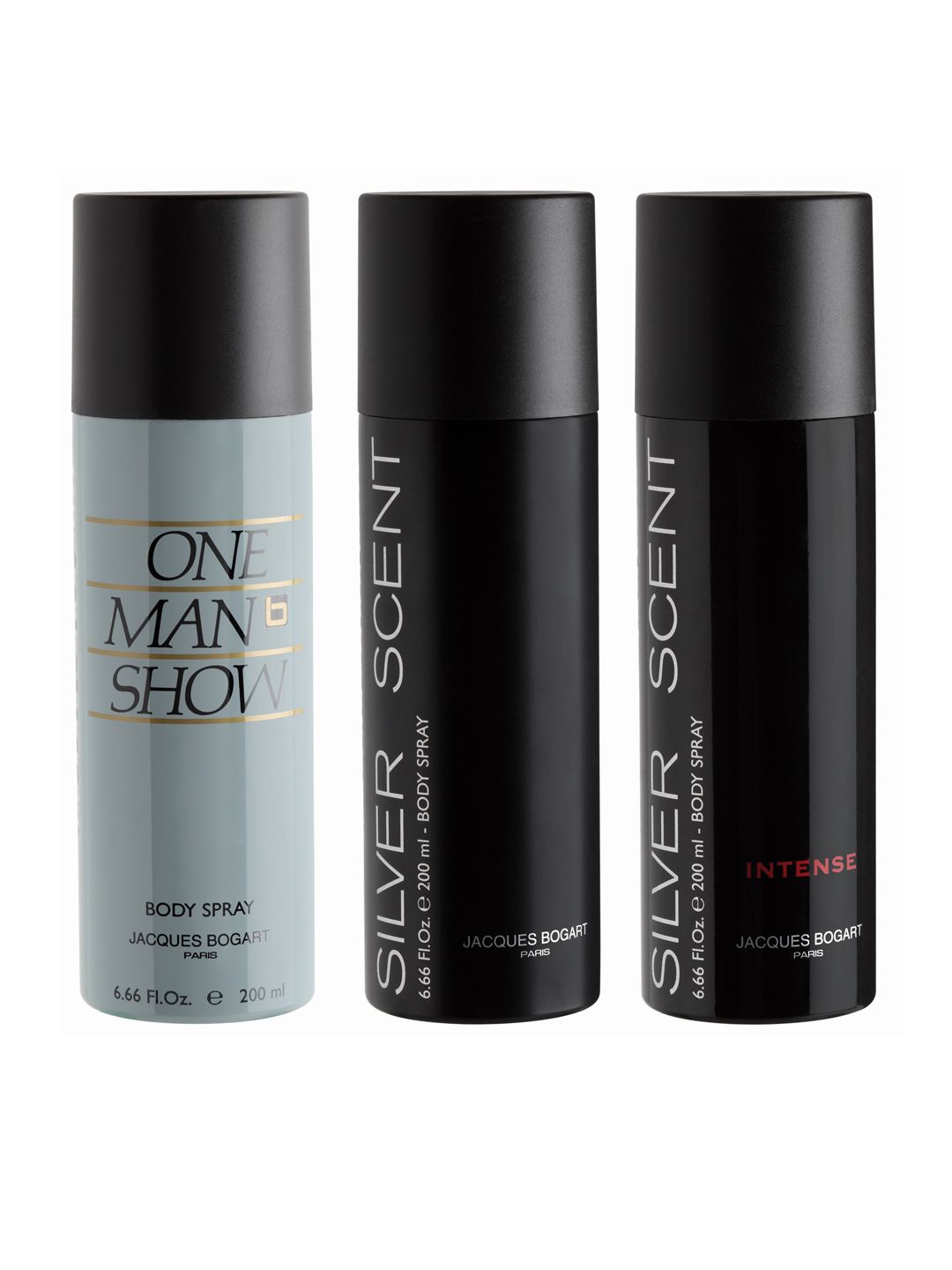 JACQUES BOGART One Man Show Gold + Silver Scent Intense+ Silver Scent Body Sprays