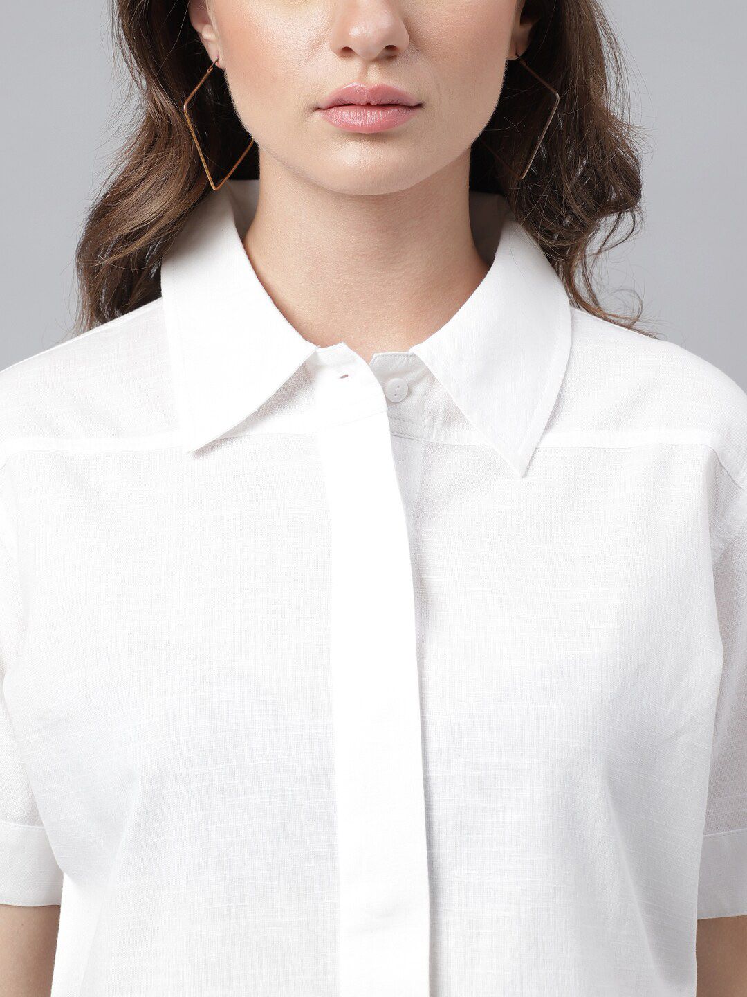 Buy Xpose Spread Collar Comfort Linen Cotton Crop Shirt - Shirts