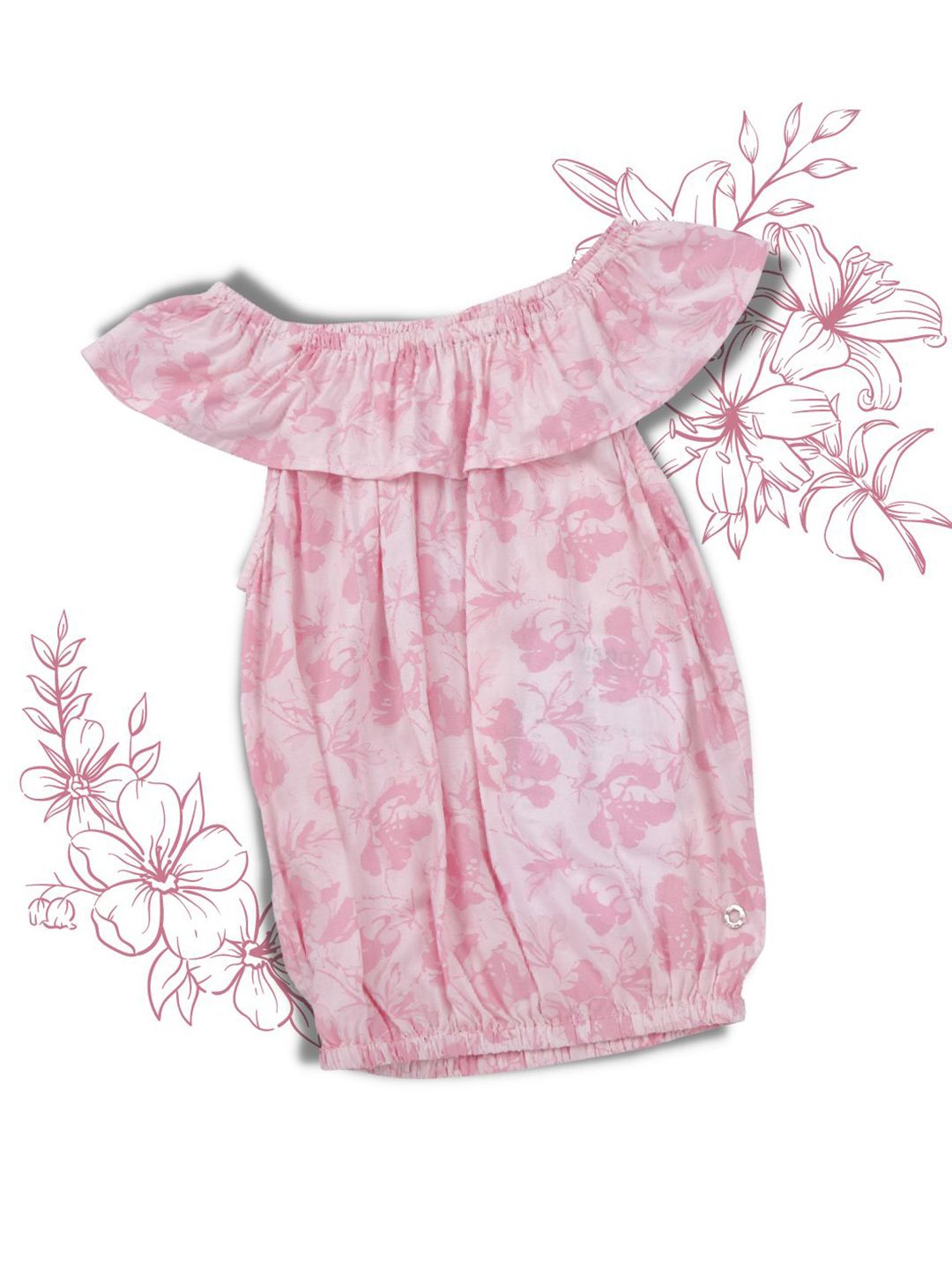 Gini and Jony Floral Print Off-Shoulder Cotton Blouson Top