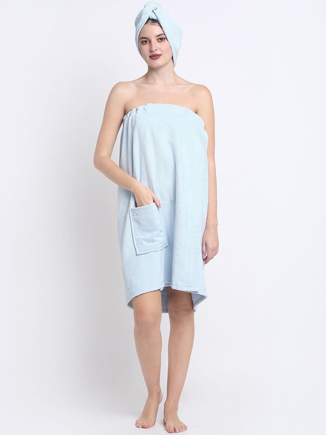 Creeva Luxury Women Blue Self-Designed 380 GSM Pure Cotton Bath Wrap Towel