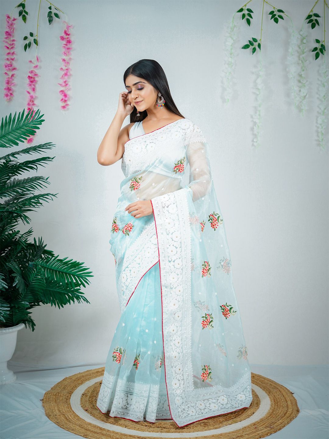 Exclusiva Blue Organza Saree Price in India