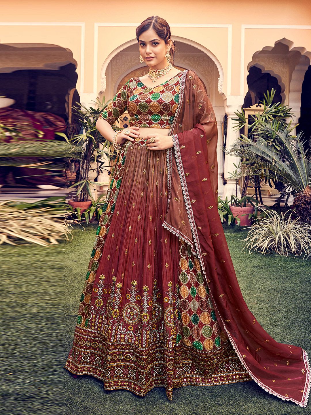 Fusionic Embellished Thread Work Semi-Stitched Lehenga & Unstitched Blouse With Dupatta Price in India