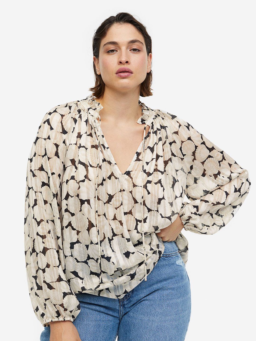 H&M Frill-Trimmed Crepe Blouse Price in India