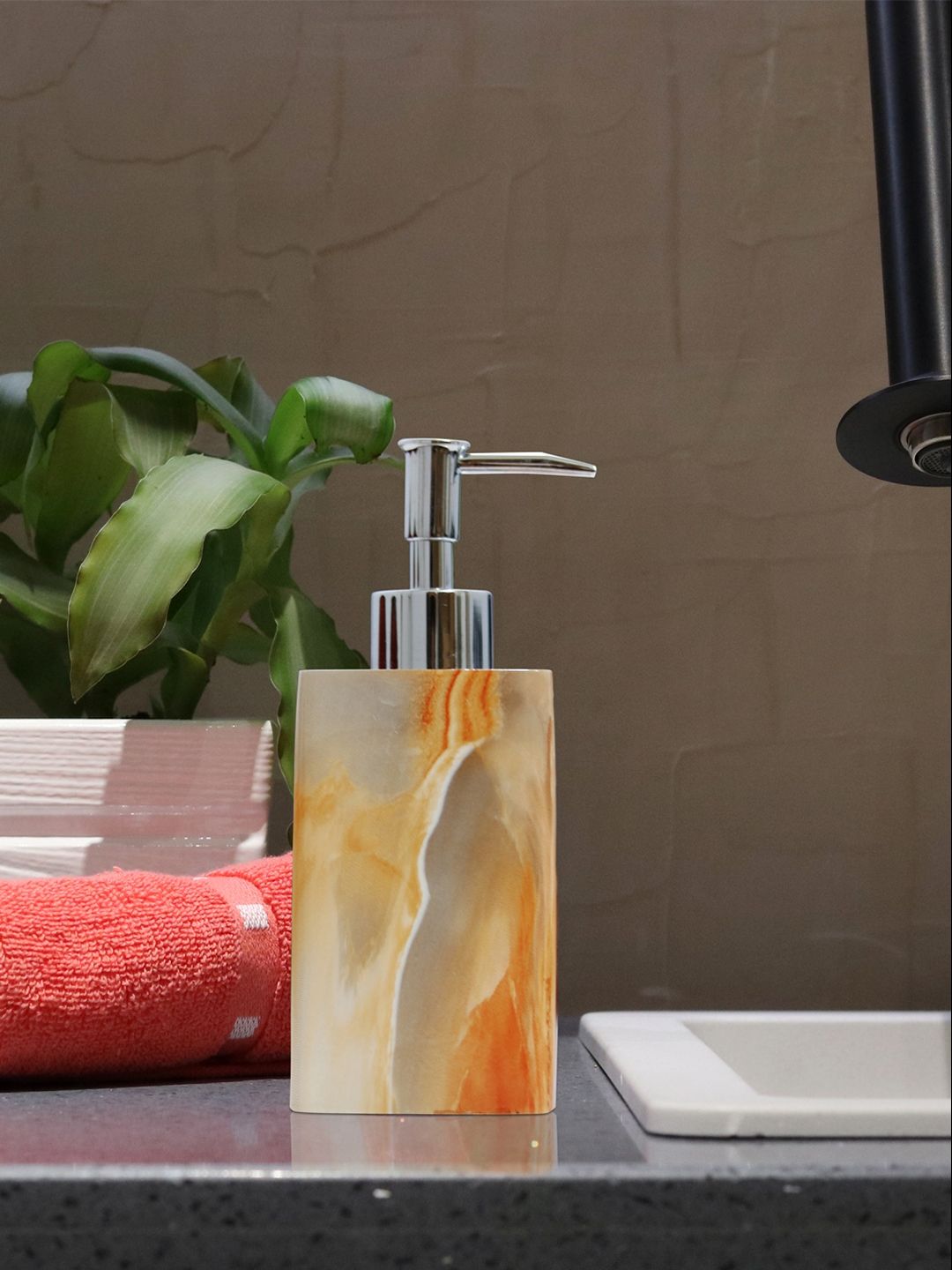 Shresmo Orange & Grey Printed Liquid Soap Dispenser Price in India