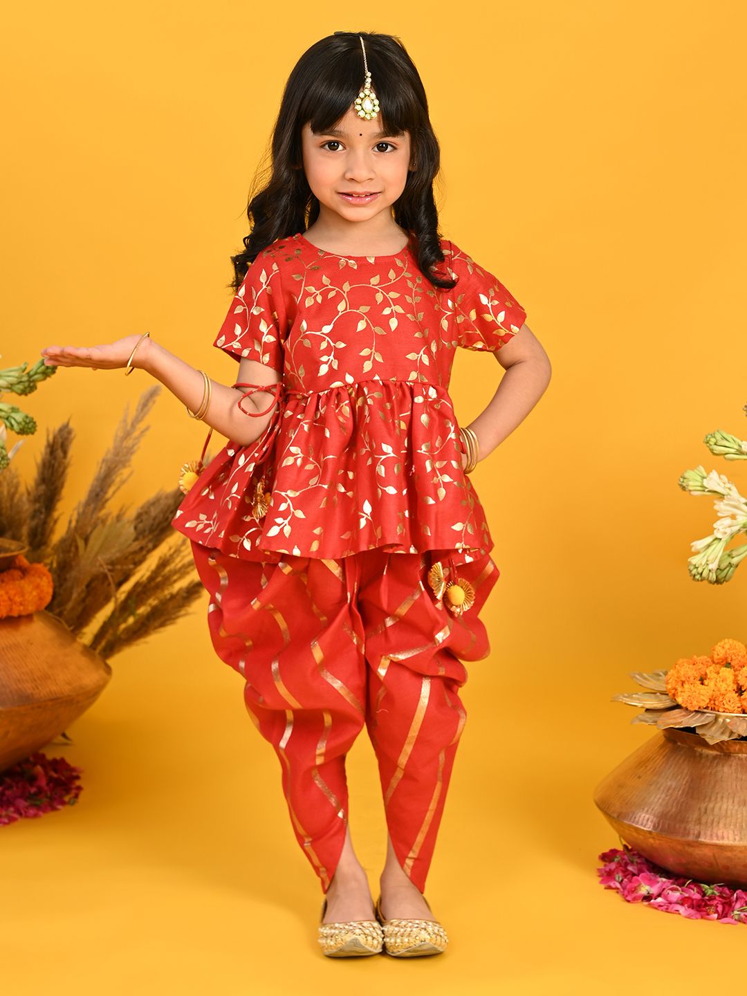 SAKA DESIGNS Girls Floral Printed Empire Kurta with Dhoti Pants