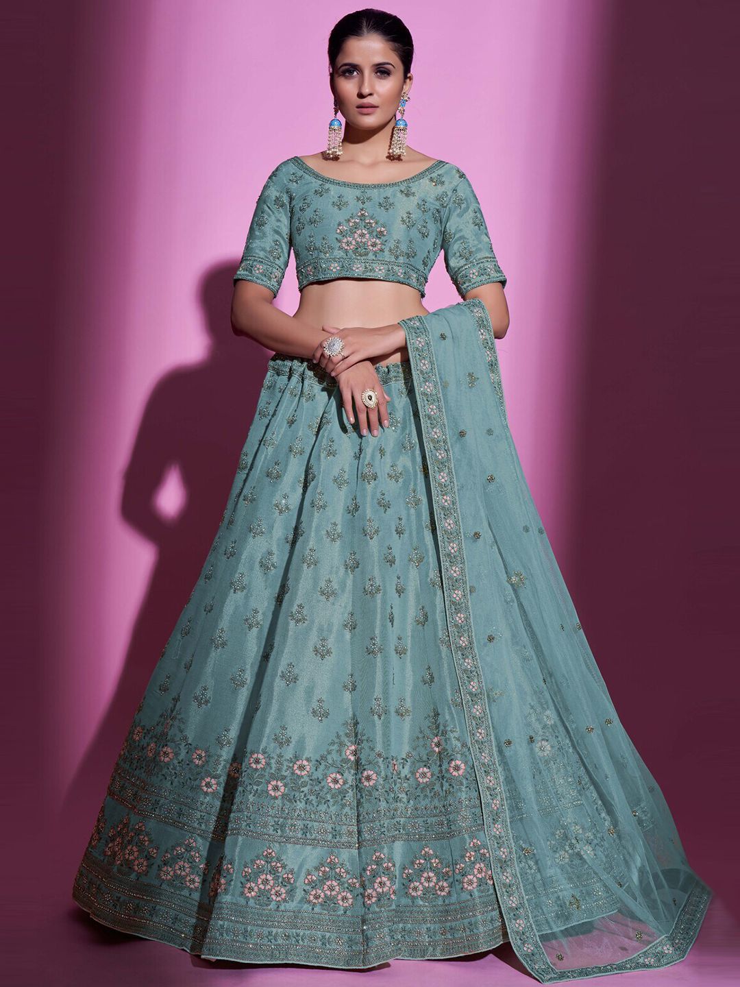 Fusionic Embellished Thread Work Semi-Stitched Lehenga & Unstitched Blouse With Dupatta Price in India