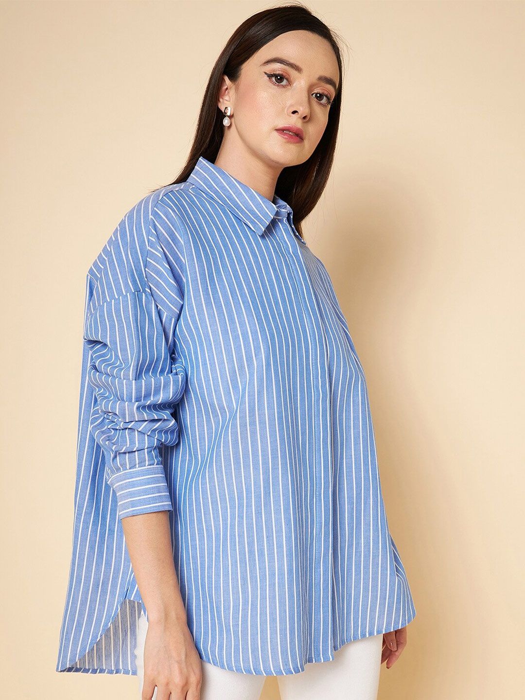 High Star Oversized Striped Cotton Casual Shirt