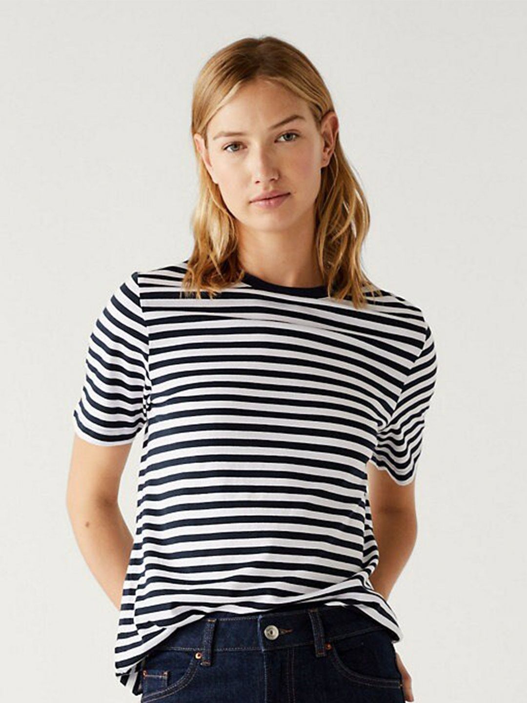 Marks & Spencer Round Neck Striped T-shirt Price in India