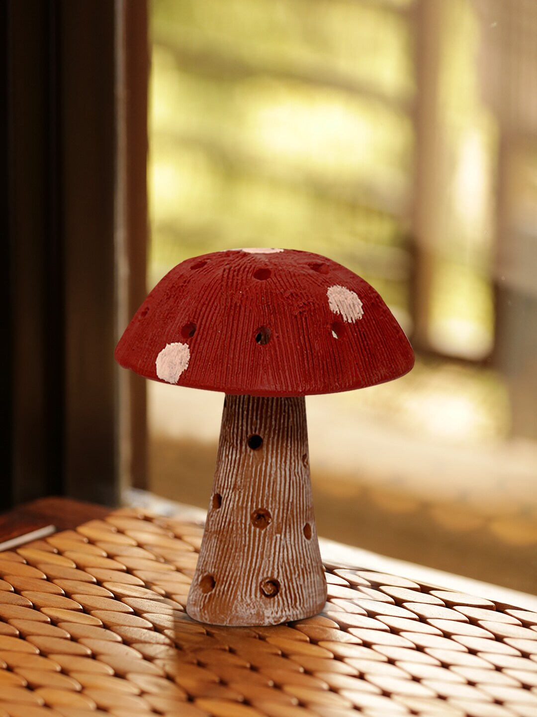 ExclusiveLane Red Terracotta Handmade & Hand-Painted Mushroom Garden Accessory Price in India