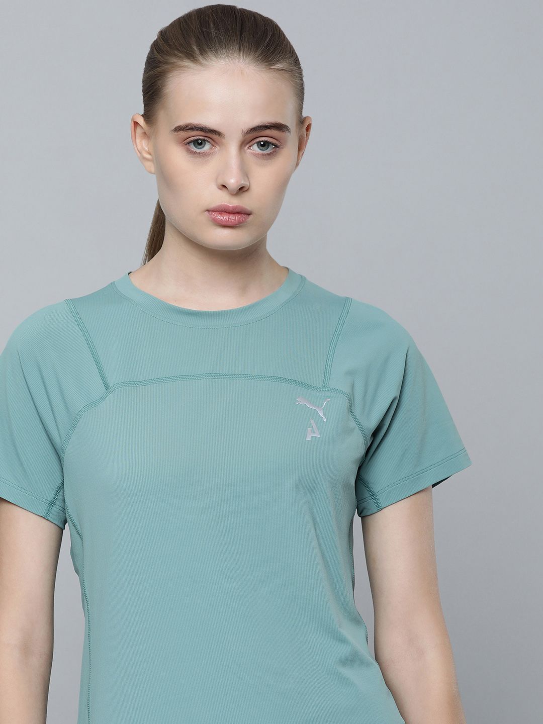 Puma Solid Round Neck Pockets Knitted Seasons Coolcell Running T-Shirt