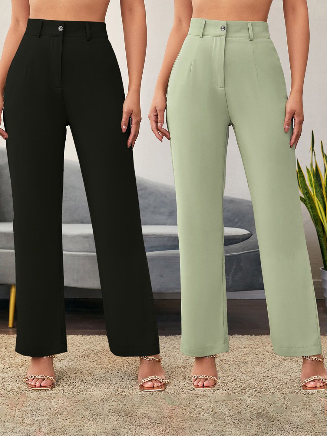 LEE TEX Women Pack Of 2 Relaxed Straight Leg High-Rise Parallel Trousers Price in India