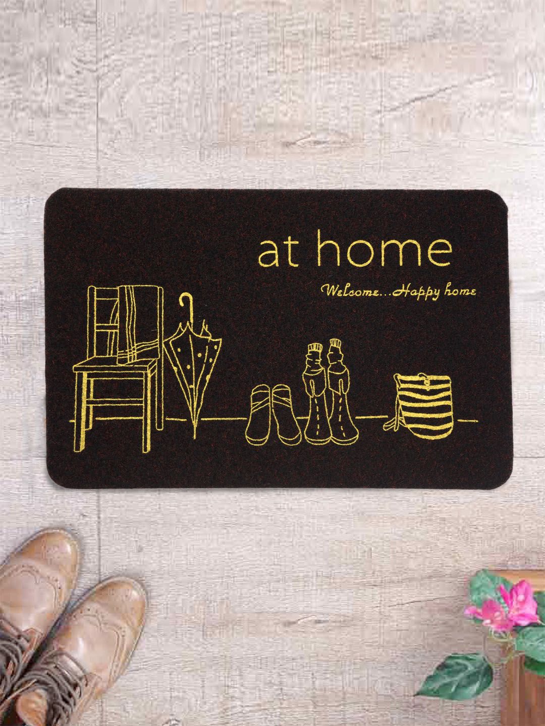 Cortina Black & Brown Patterned Rectangular Doormat Price in India