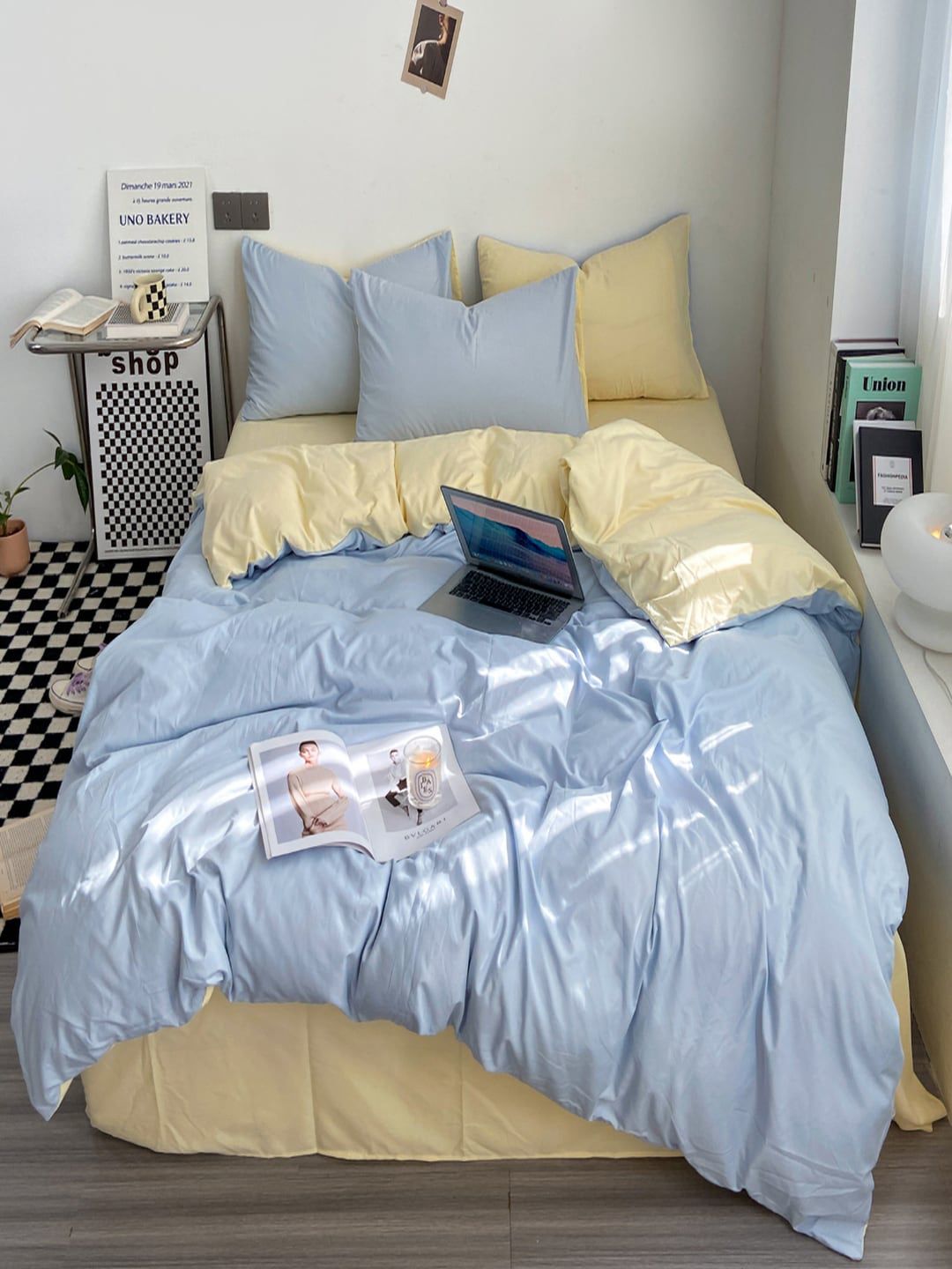 JC HOME Beige & Blue Single Bedding Set