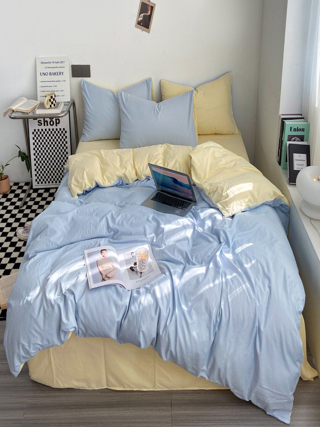 JC HOME Beige  Blue Double Extra Large Bedding Set