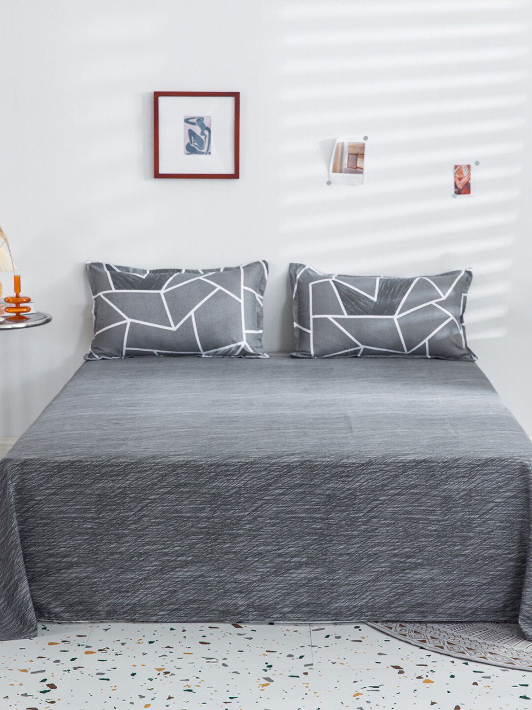 JC HOME Grey Printed Double King Bedding Set