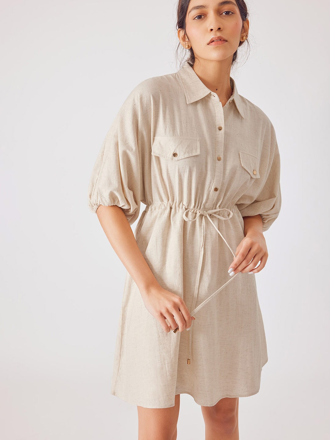 The Label Life Beige Polka Dot Shirt Dress Price in India