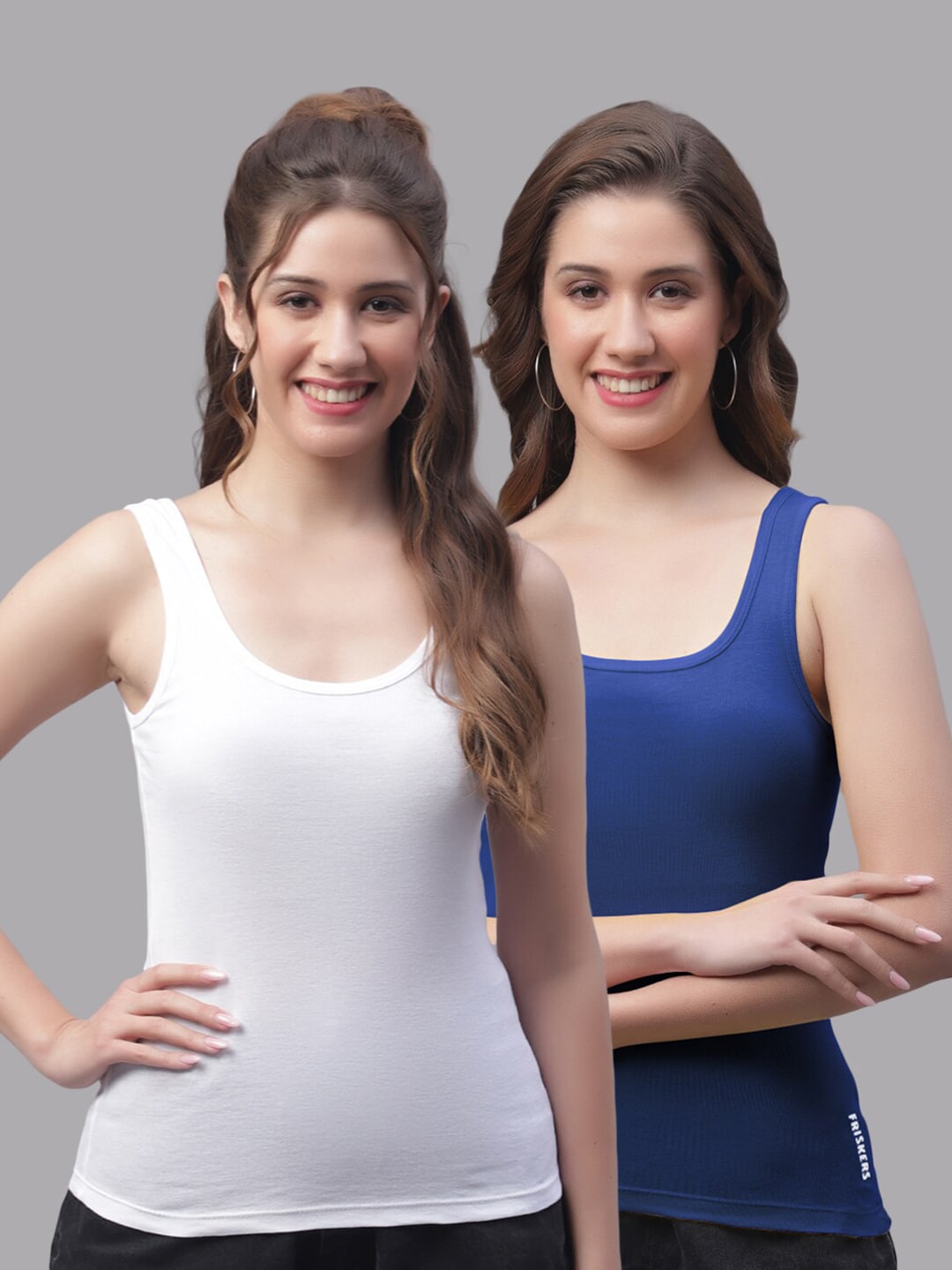 Friskers Pack Of 2 Rib Sleeveless Cotton Tank Tops Price in India