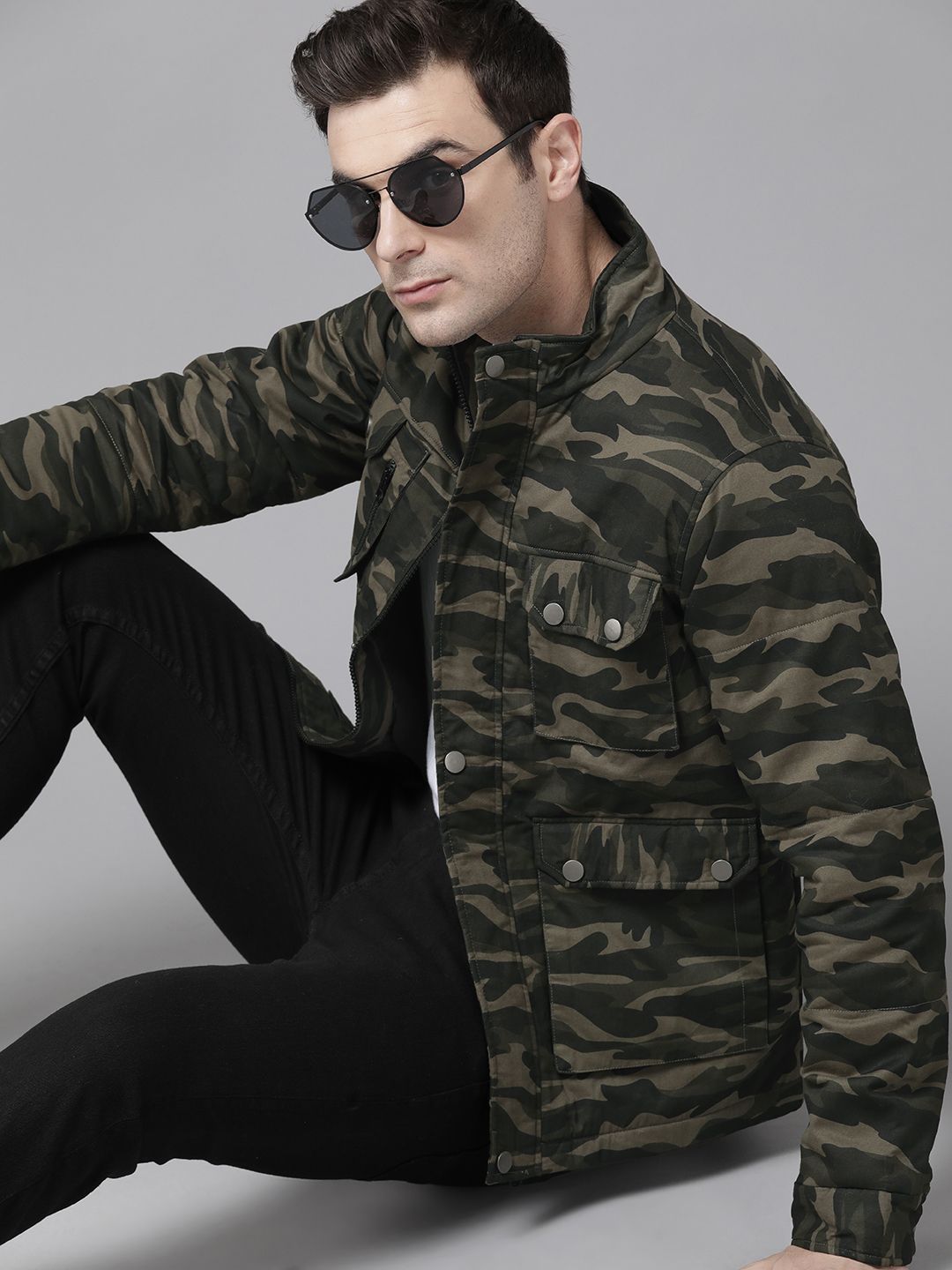 The Roadster Lifestyle Co. Flap Pockets Detailed Camouflage Padded Jacket